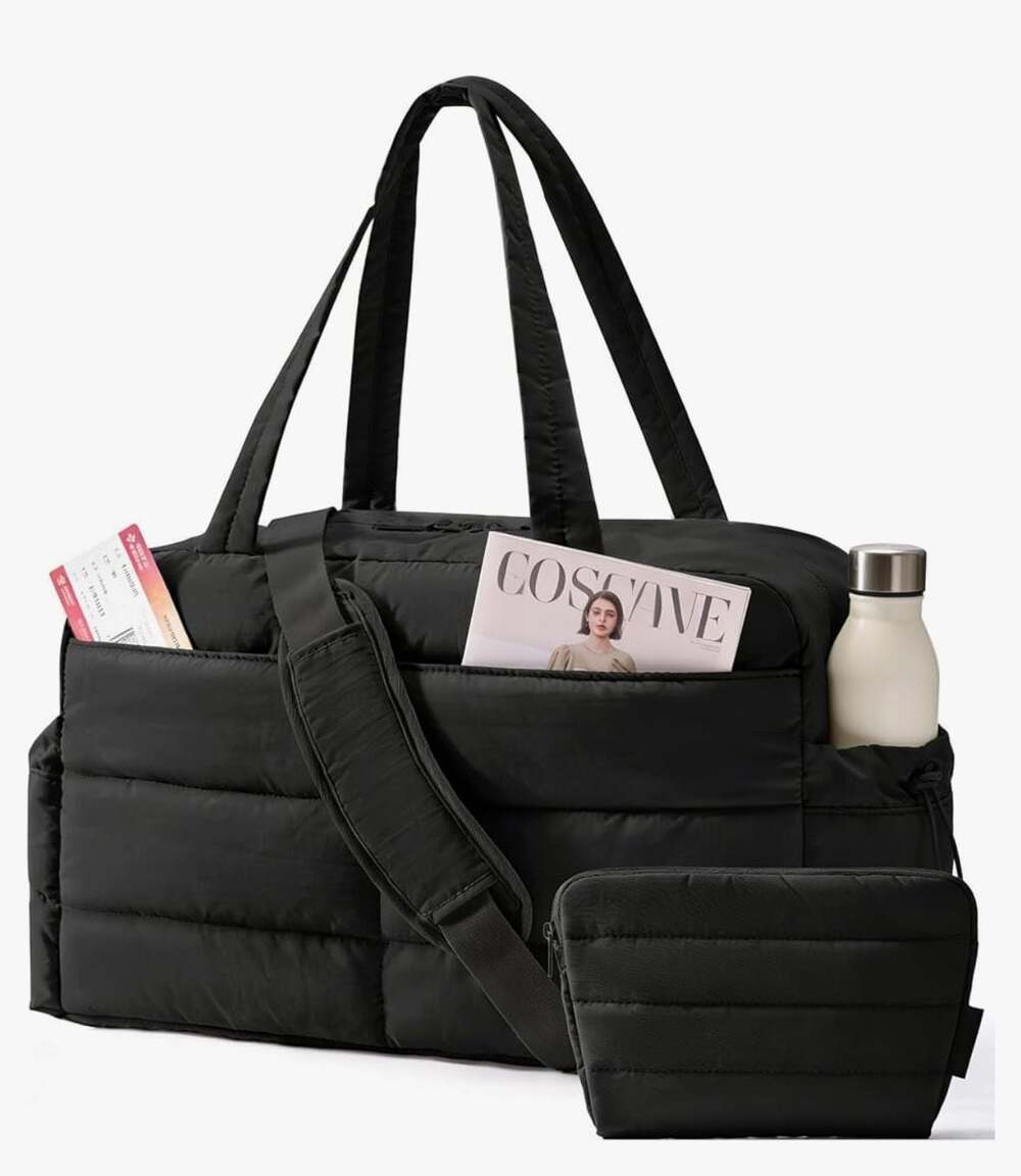 BAGSMART 31L Puffer Travel Weekender Tote with Toiletry Pouch and Laptop Compart